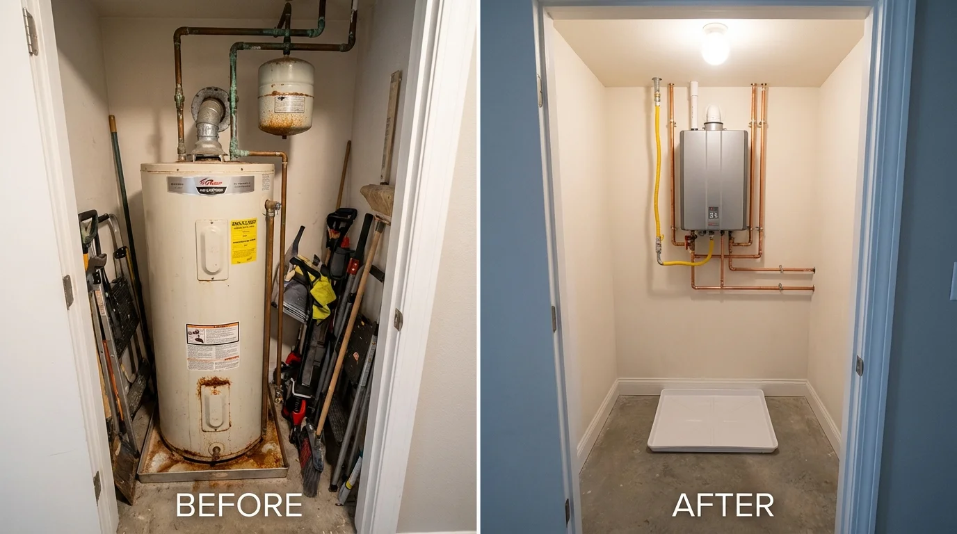 Tank water heater versus wall-mounted tankless unit comparison for Greenup, IL homeowners